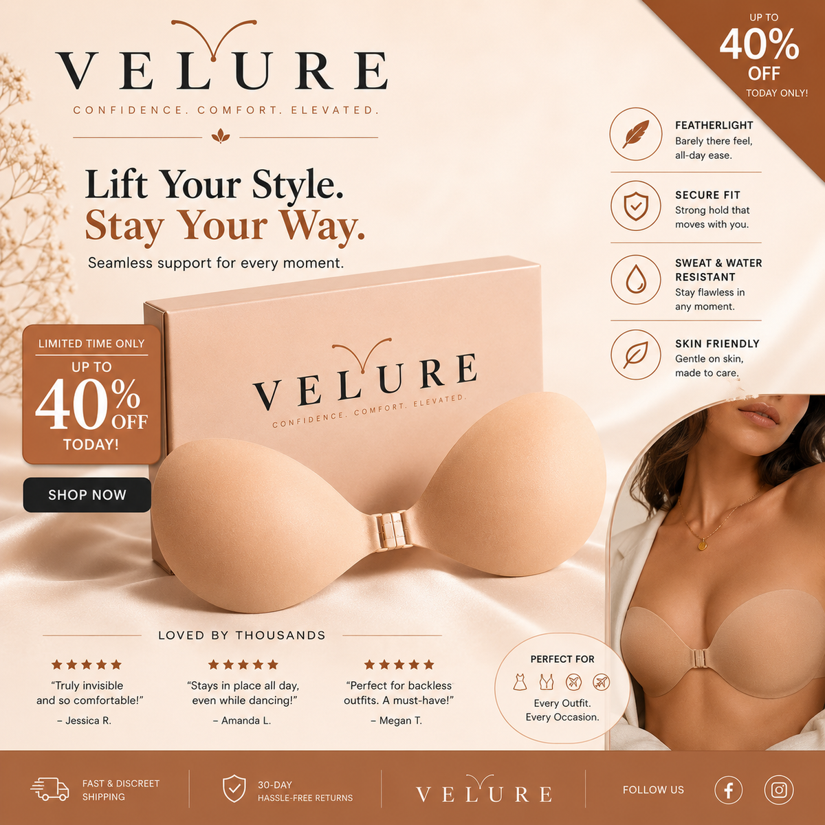 Waterproof & Sweat-proof Invisible Bra, Reusable Silicone Adhesive Bra